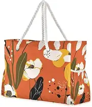 [Yoogain] Abstract Art Illustrations Flowers Orange Sandproof Travel Totes Bagss with side pocketes Bag Beach Sports for Travel Gym Vacation, Abstract Art Illustrations Flowers Orange, 1 size