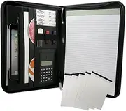 Padfolio Portfolio PU Leather Folder Business Notepad Holder for Resumes, Interview Writing Pad Folders Legal Pad Portfolios with 20 Pages Notebook for Women/M(8 Digit Calculator Notepad)