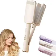 Hair Waver Crimper, Curling Iron Hair Crimper Waver, Beach Waves Curling Wand, Ionic Deep Waver Hairs Curler Tool with Ceramic 3 Barrel for Women, 1.25 Inch Easy to Carry (White)
