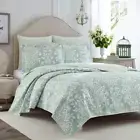 Rowland 2-Piece Breeze Blue Floral Cotton Twin Quilt Set