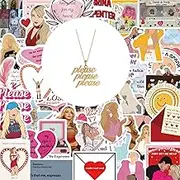 50pcs Carpenter Stickers with Necklace for Please Please Please, Cute Water Bottle Stickers Pack for Women Fans Party Favors Decoration, Normal, alloy plated brass, No Gemstone