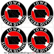 IOWA SCUBA DIVING Flag-Map Shape USA Circular Vinyl Stickers, Decals 50mm x4