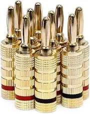 Monoprice 109436 Gold Plated Speaker Banana Plugs – 5 Pairs – Closed Screw Type, for Speaker Wire, Home Theater, Wall Plates and More