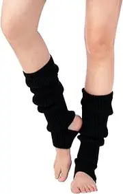 [SUZLFTDZSW] Leg Warmers for Women,80s Ribbed Knitted Long Socks for Party Sports,Women Winter Extra Soft Long Legwarmer Warmer Knitted Stirrup Leg Warmers for Yoga Ballet Dance, Black/1Pair, Black
