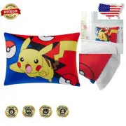 Pikachu Kids Reversible Bed Pillow 20x30in with Plush Filling & Removable Cover