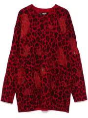 Versace Leopard-Printed Semi-Sheer Panelled Jumper IT38,IT36 red