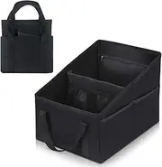 Car Seat Organizer - Passenger Seat Organizer, Collapsible Small Car Seat Storage Organizer for Console Front or Back, Automotive Backseat Organizer with Belt 4 Cup Holders for Kids Accessories Drinks