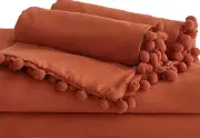 Rust Fringes Linen Duvet Cover Rust Linen Bedding Set in Twin Full Queen King