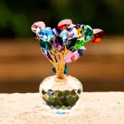 Crystal Flower Ornament Fengshui Glass Crafts Money Lucky Tree Figurines Christm