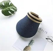 [TOMYEUS] Sun Hats Ladies Summer Sun Hat Handmade Pure Natural Raffia Sun Hat Outdoor UV Protection Straw Hat Beach Cap (Color : Navy)