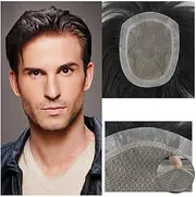 Herren Perücken Men's Toupee Replacement Hairpiece Hand-Made Biological Scalp Toupee Male Human Hair Prosthesis Breathable Natural Straight Hair Systems Men's Wig Perücke Herren(18x20cm)