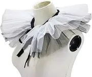 PURPLELILY Tulle Ruffled Fake Collar Layered Black White Mesh Clown Choker Ribbon Victorian Neck Ruff Cosplay Shawl Victorian Neck Ruff Cosplay