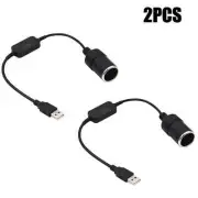 2x USB A Male to 12V Car Cigarette Lighter Adapter Socket Female Converter Cable