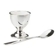 Set 2 Shiny Silver Plated Baby Egg Cup Holder & Spoon Gift