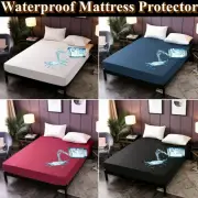Waterproof Fitted Sheet Single/Double/Queen/King Mattress Protector Solid Color