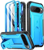 [Poetic] Revolution Case for Google Pixel 9 Pro XL 5G 6.8 inch, Built-in Screen Protector Work with Fingerprint ID, Full Body Military Grade Rugged Shockproof Protective Case with Kickstand, Light Blue