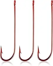 Dr.Fish 100 Pack Aberdeen Hooks Red Fishing Hooks Offset Extra Long Shank Hooks Light Wire Freshwater Live Bait Hooks Trout Bass Pike Salmon Walleye