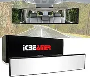 ICBEAMER 9.4" Car Rear View Mirror, HD Clear Tint, Panoramic Wide Angle Convex Surface, 2 Interior Retractable Rubber Clips, Anti Glare, Automotive Accessories Universal for Truck, Car, SUV, 1 Pack
