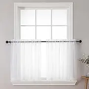 Chyhomenyc Sheer White Tier Curtains 24 Inch Length Set, Small Window Curtains Treatment for Bathroom/Living Room/Cafe/Basement, Short Voile Curtain Tiers 42in x 24in, Rod Pocket, 2 PCS