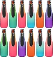12 Pack Beer Bottle Cooler Sleeves, Zip-up Thick Neoprene Soft Insulated Beer Sleeves, Keep Beer Cold, With Bottle Opener Non-slip 12oz Longneck Bottle Holder for Parties, Events（Gradient Color 12）