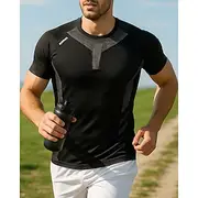 Men's Running T-Shirt Sports Top Slim Short Sleeve Tee Tshirt Breathable Quick Dry Lightweight Elastic Tennis Golf Running Sportswear Activewear Color Block Bl