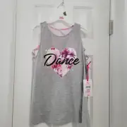 Girl Justice Dance Tank with Pink Floral Heart Built in Bra Size XL 16/18