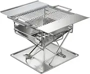 Barbecue Fire Pit with Storage Bag, Height Adjustable Barbecue Shelf, Charcoal Grill for Outdoor Cooking Camping Beach Picnic Backyard