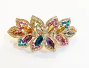 Flower and Leaf Inspired Design Hair Barrette with Rhinestones and Crystal