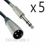 5 Pack - 15ft XLR 3-Pin Male to 1/4" Stereo TRS Shielded Microphone Mic Cable