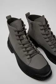 Pix Gray and black leather lace-up boots for women