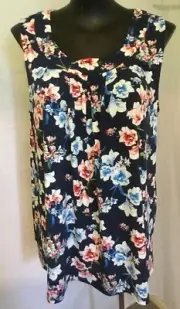 AUTOGRAPH NAVY "FLORAL PATTERN" SLEEVELESS TUNIC TOP SZ 22-NEW REDUCED $