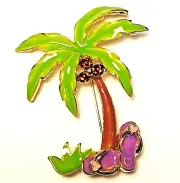 Palm Tree Pin Flip Flops Crystal Coconuts Tropical Brooch New Rucinni Roro
