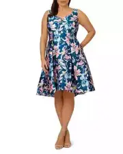 Adrianna Papell Plus Mikado High Low Fit & Flare Dress Womens 18W Multi Back Zip