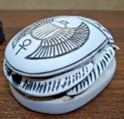 2X Ancient Egyptian Antiques Scarab Beetle khepri with hieroglyphics pharaoh
