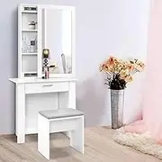 Dressing Table Stool Set Sliding Mirror White Demi Makeup Vanity Furniture