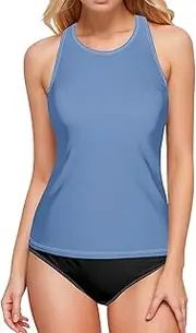 [Joisal] High Neck Swim Top, Bathing Suit with Built in Bra, Old Lace Tankini Top Only, Small
