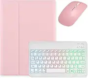 Backlit Keyboard for iPad 9th 8th 7th Generation iPad Air 3rd Gen/iPad Pro 10.5 Case with Mouse and RGD Colorful Backlight Magnetic Detachable Keyboard Color Cover,Pink+White