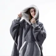 Blanket Sweatshirt Oversized Hoodie Wearable Blanket Soft Warm Comfortable Giant Front Pocket Grey