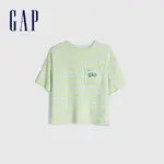 GAP 女裝 LOGO清爽條紋短袖T恤-綠色條紋(582290)