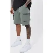 Mens Khaki Elasticated Waist Relaxed Technical Stretch Cargo Short