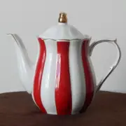 GRACE TEAWARE Fine Porcelain Holiday Red White Tall Teapot Scalloped Top New
