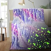 Unicorn Glow in The Dark Blanket for Girls/Kids Age 3-12, Soft Fleece Throw - 40"x60"