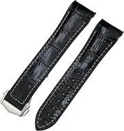 [AEHON] 21mm Leather Watchband Rubber Bottom Watch Band for Omega Seamaster Planet Ocean 600M 215.33 Strap Deployment Buckle
