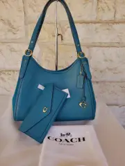 NEW Coach Lori Leather Shoulder Bag, Dust bag & Wallet SET Deep Turquoise, 2-pc