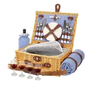 Wicker Picnic Basket for 4 | Insulated Bag | Utensils & Glasses | Blanket