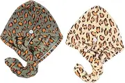 HONMEET 2pcs Leopard Pattern Hair Drying Caps Thick Absorbent Microfiber Towels for Women Quick Drying Hair Wraps for Daily Use and