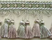 3" Tassel Fringe Trim Green, Beige and White have Matched Braid