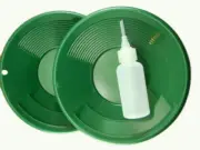 Lot of 2 - 8" Green Gold Pans w/ Bottle Snuffer-Panning Kit-Duel Riffles-Mining