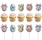 Easter Cup Cake Toppers | Colorful Cute Eggshaped 10-Styles Picks - Cake Decorations, Easter Party Birthday Cupcake Topper For Baby Shower