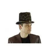 Steampunk Top Hat Halloween Costume Masquerade Accessory w/ Spider Web [Gold]